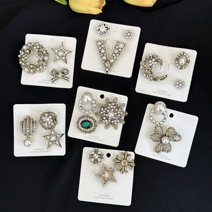 Retro fashionable pin, beads pearl, brooch, set, jacket, accessory, high-quality style