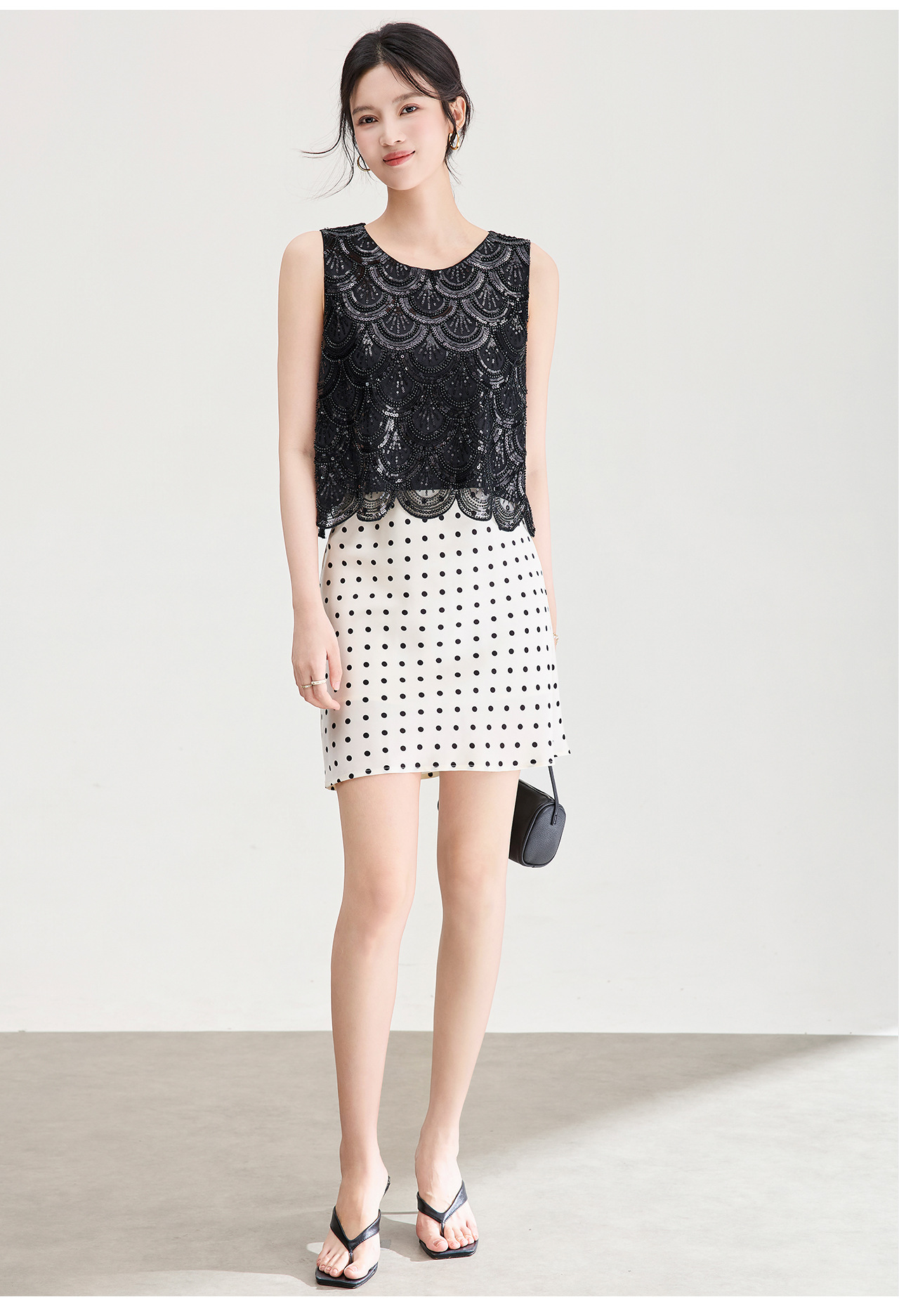 Áo hai dây nữ đính cườm sequin cao cấp phong cách Pháp — màu đen chi tiết 12