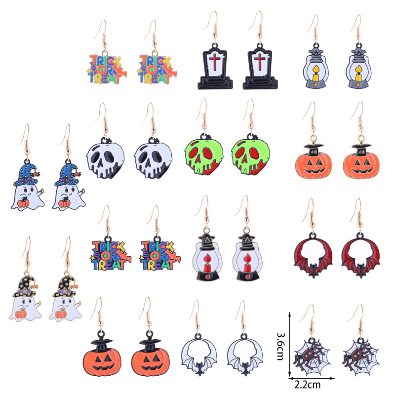 6g Weight Drop Earrings Classification 1 Pair Quantity 1 Pair Halloween Funny Cool Style Pumpkin Skull Ghost Enamel Alloy Drop Earrings