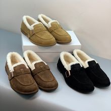 渠道货！莞产the 秋冬新款加绒保暖包子鞋法式优雅气质带扣乐福鞋