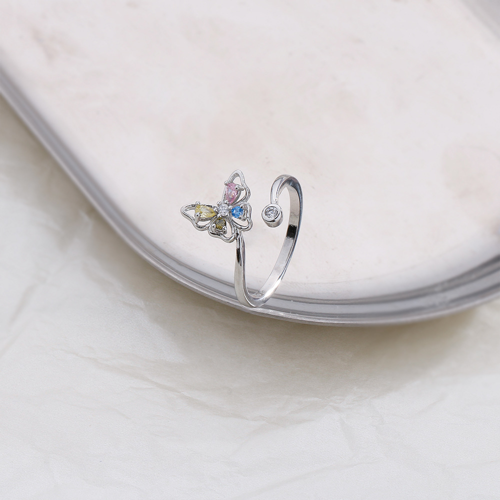 8g Weight Zircon Inlay Material Sweet Butterfly Copper Plating Inlay Zircon Open Ring