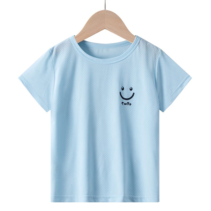 Children's Sports Quick-Drying Clothing, Ice Silk Summer Short-Sleeved T-Shirts for Boys, Small and Medium-Sized Girls, Mesh Tops, Training Clothes
