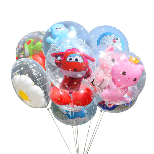 Children's cartoon aluminum film floating balloons filled with helium will fly and send transparent balls to the ground to push birthday toy balloons