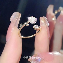 Private Collection Gentle Camellia Open Finger Ring for Women, Unique Design, 2022 New Trend