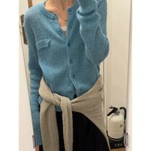 现 2025冬季新款韩国东大门净版单排扣长袖透视针织开衫