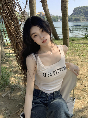American sports suspender threaded vest for hot girls in summer, pure desire, sleeveless, tight-fitting, slim inner top, outer wear