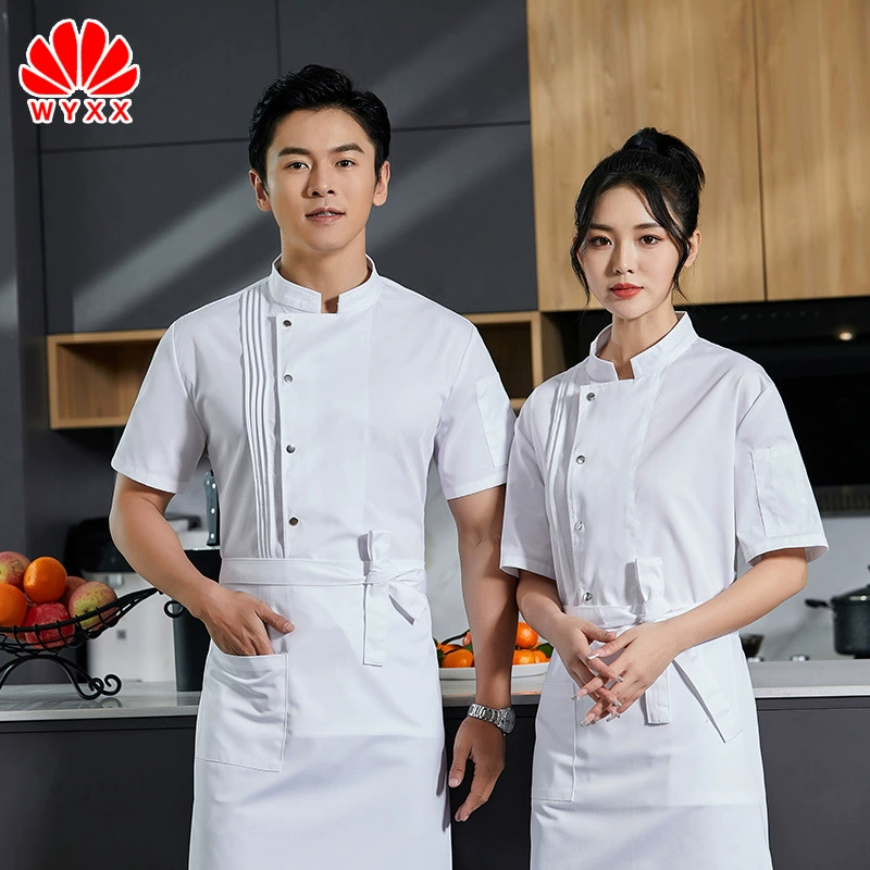 Одежда шеф-повара Мужская летняя одежда Рабочая одежда шеф-повара Одежда для кондиционера с короткими рукавами Дышащая одежда для отеля Кейтеринг Кухня Ресторан Столовая