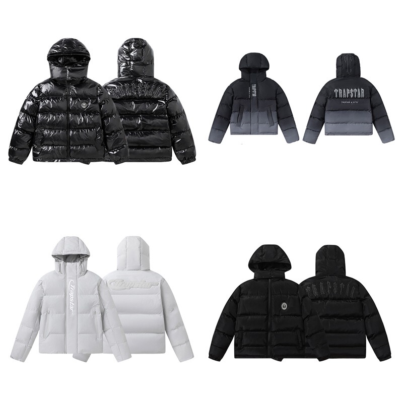 Cross-Border New Trapstar Letter Small Label Embroidered Cotton Jacket for Men and Women, Hooded Glossy Thickeneded Cotton Jacket