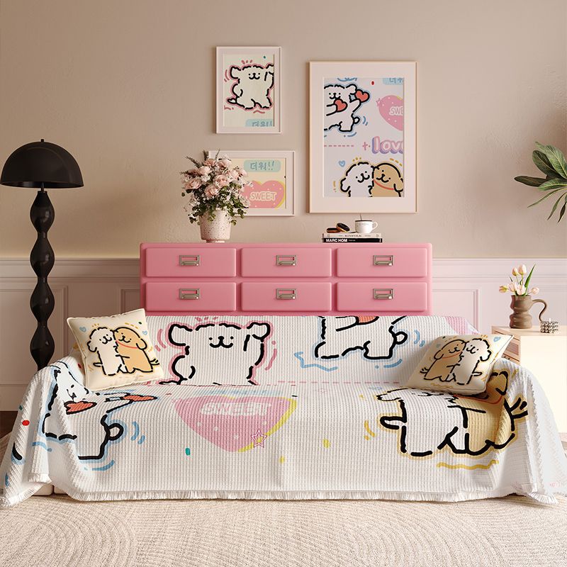 Cartoon Sofa Cover Cloth One-Piece Full Cover Dust-Proof Sofa Towel Cute Line Puppy Four-Season Universal Sofa Cover Cloth