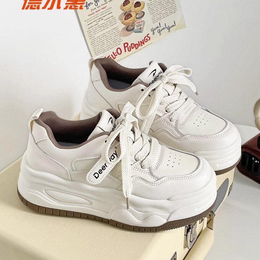 Perlinka Little White Damen 2024 Neue Frühlingsschuhe mit dicker Sohle, vielseitige Brotball-Sportbrettschuhe_voghion.com