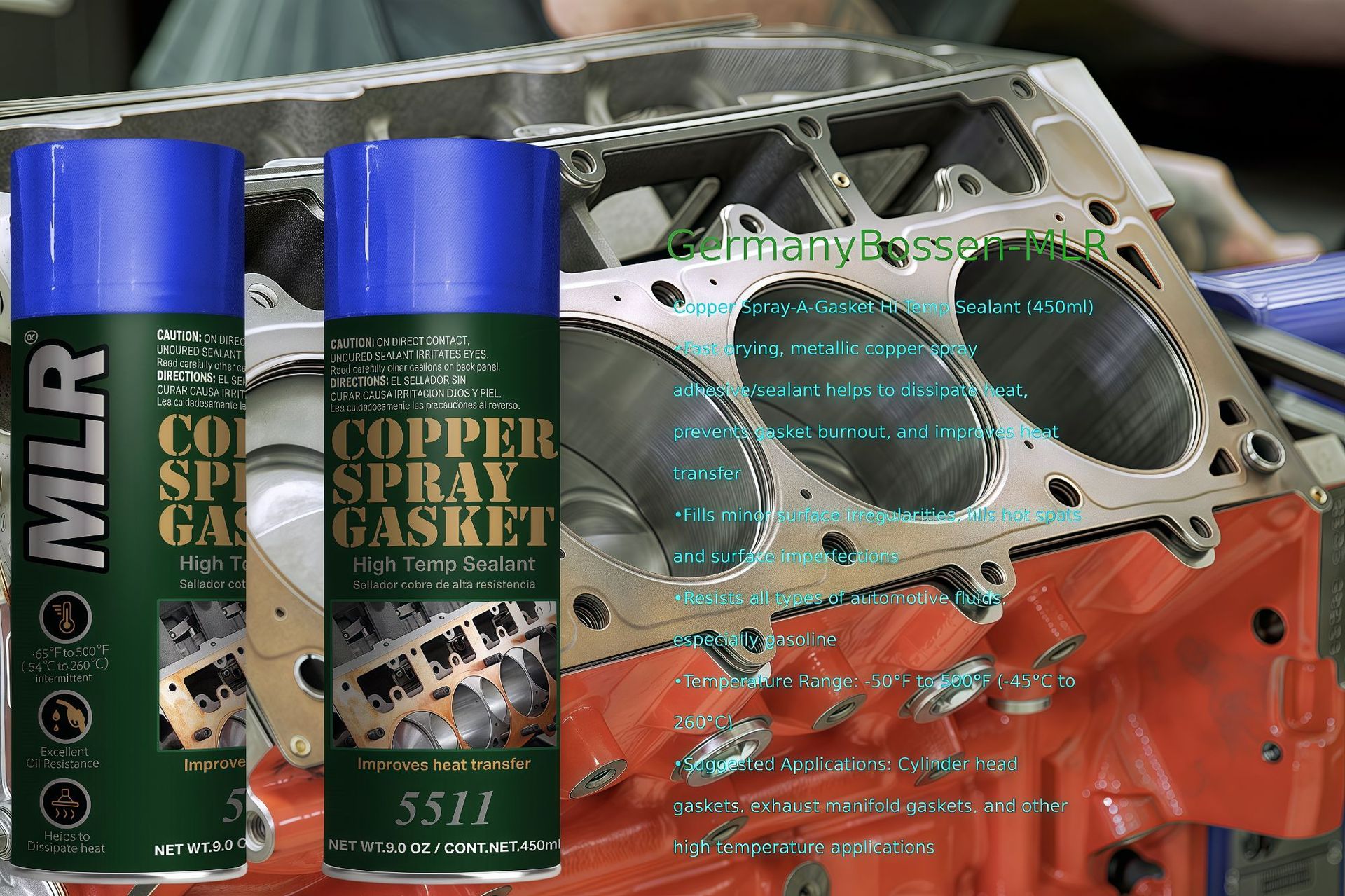 Mlr Spray-Type High-Temperature Resistant Metal Copper Gasket Sealant Spray Copper Glue 5511 450ml