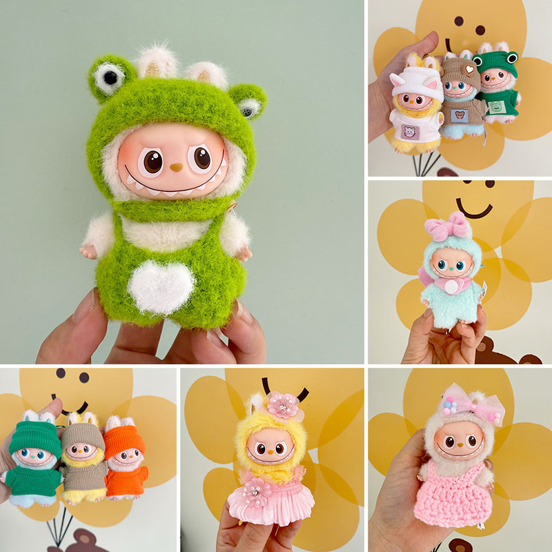 Labubu4.0 Secret Code Vinyl Plush Pendant Little Nose Doll Clothes Raincoat 10cm Doll Clothes Complete Set