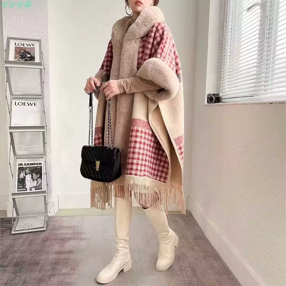 Перхолищный плащ в демисезон, тренч, западный стиль, plus size, с капюшоном и отделкой из искусственного меха