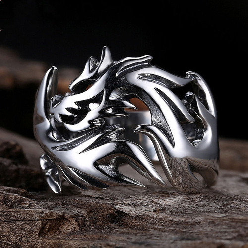Chinese style jewelry, retro dragon-shaped ring, cool index finger ring for boys and girls, cast dragon ring wholesale