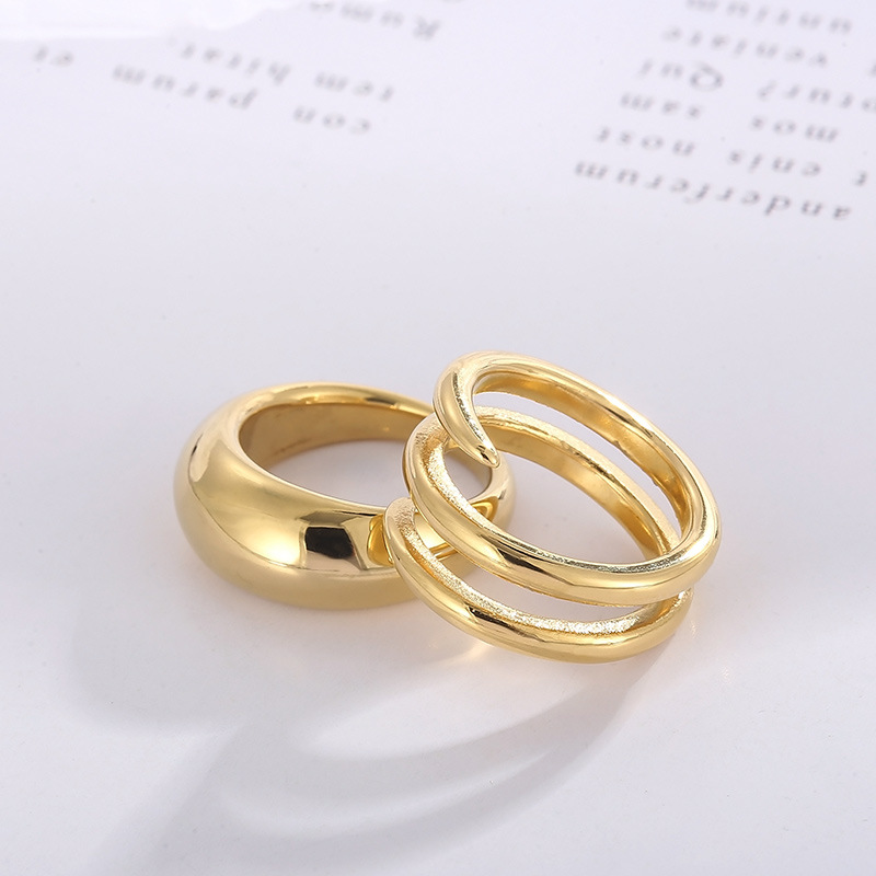 18K Real Gold Plated Plating Material PVD Coated 18K Gold Plated Geometric Titanium Steel Basic Waterproof Non Tarnish Rings