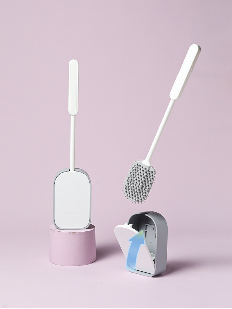 Toilet Brush With No Dead Angles, Long-handled TPR Brush, Wall-mounted Household Bathroom Cleaning Set_voghion.com