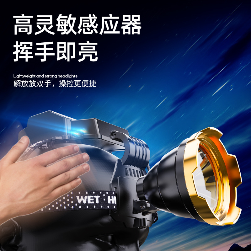 Faros de luz fuerte transfronterizos, luces de cabeza de largo alcance multifuncionales para exteriores, luces de emergencia de alto brillo, impermeables de larga duración