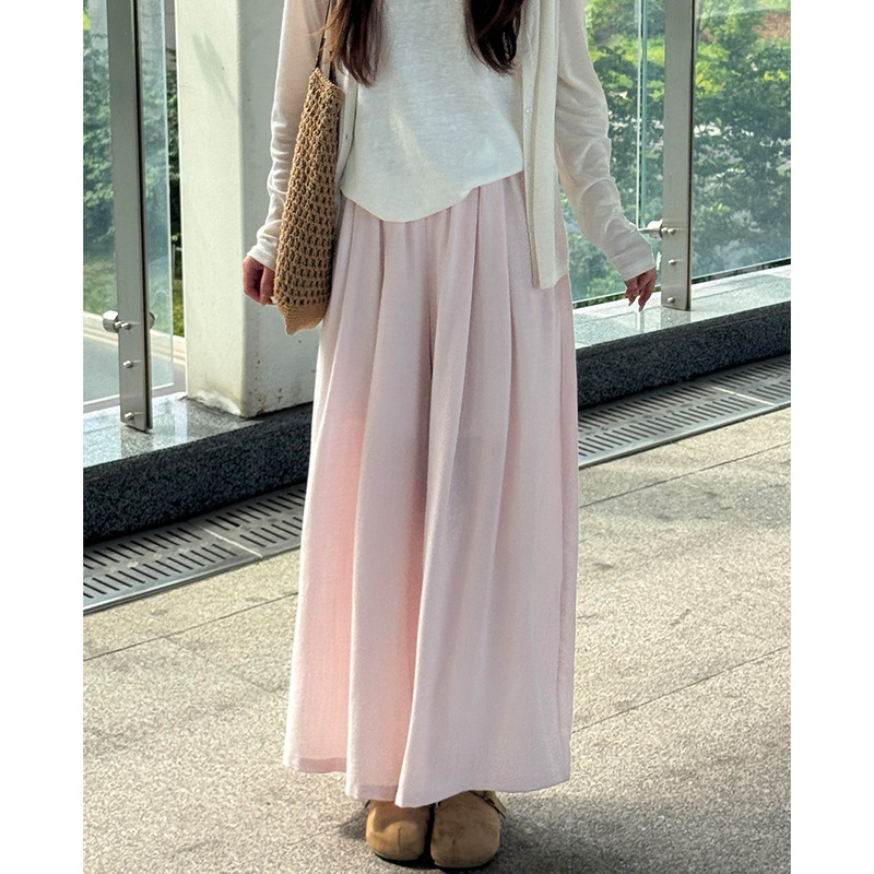 Pink Lazy and Relaxed Wide-Leg Culottes for Women, Summer Thin and Flowy Loose High-Waisted Slimming Casual Cropped Pants Pink Lazy and Relaxed Wide-Leg Culottes for Women, Summer Thin and Flowy Loose High-Waisted Slimming Casual Cropped Pants