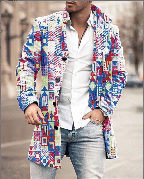 El Comercio exterior europeo y americano 2024 Otoño e Invierno nuevos hombres de lana casual moda solapa de longitud media capa de rayas de los hombres al por mayor