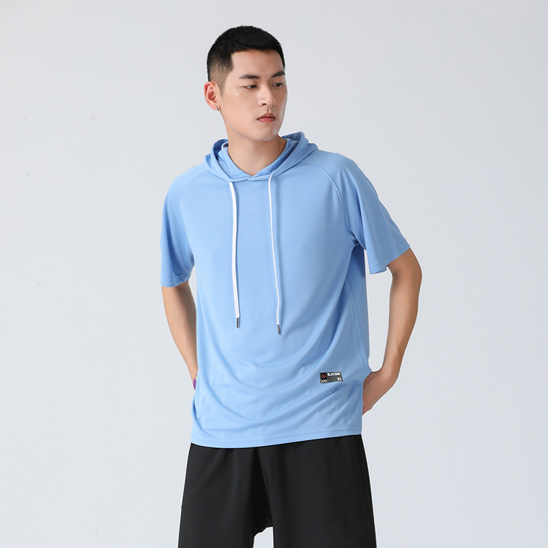 Camiseta con capucha de los hombres de manga corta color sólido Deportes de verano moda Ins con capucha hip hop media manga camiseta de moda Marca Ropa de hombre