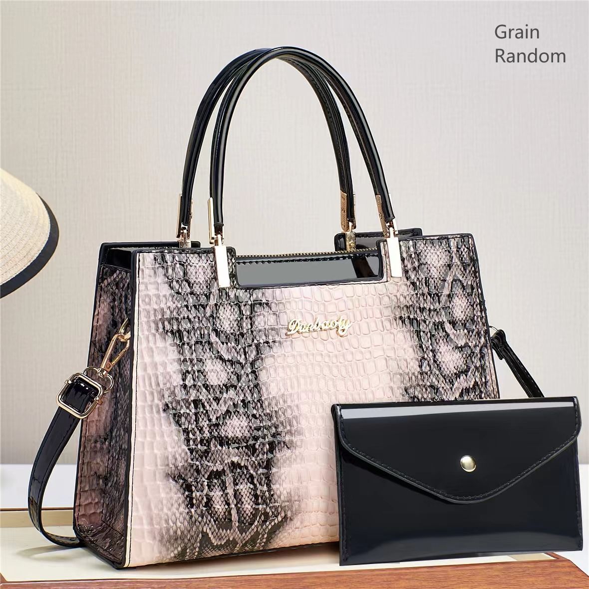 Bolso de Mano y Hombro de Gran Capacidad para Mujer de PU Charol con Estampa de Cocodrilo para Uso Diario