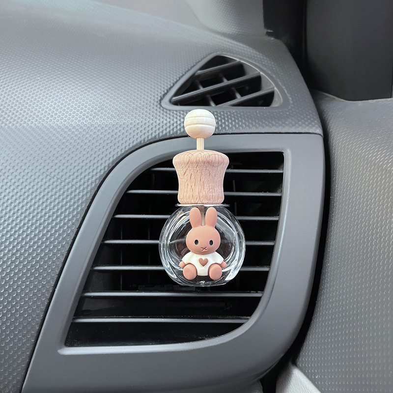 Botella de salida de aire de aromaterapia de coche, botella vacía de perfume, botella volátil, decoración de aire acondicionado, letra de coche de dibujos animados lindo blanco