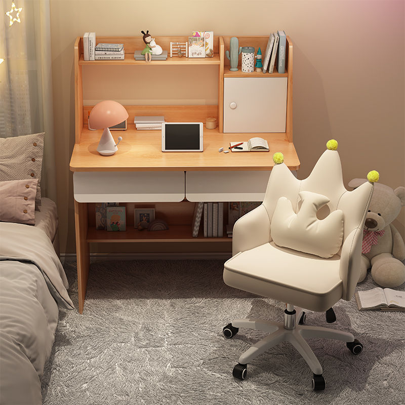 Children's Study Table, Home Simple Desk and Bookshelf Combination, Primary School Student Writing Desk, Girl's Bedroom Homework Desk Children's Study Table, Home Simple Desk and Bookshelf Combination, Primary School Student Writing Desk, Girl's Bedroom Homework Desk