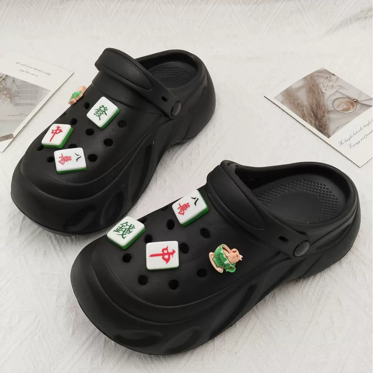 厚底洞洞鞋DIY配饰可选休闲百搭居家外出两穿休闲趣味软底洞洞鞋