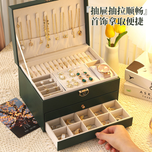 High-end jewelry storage box necklace earrings ear studs ear decorations bracelets rings exquisite accessories gold and jewelry large capacity