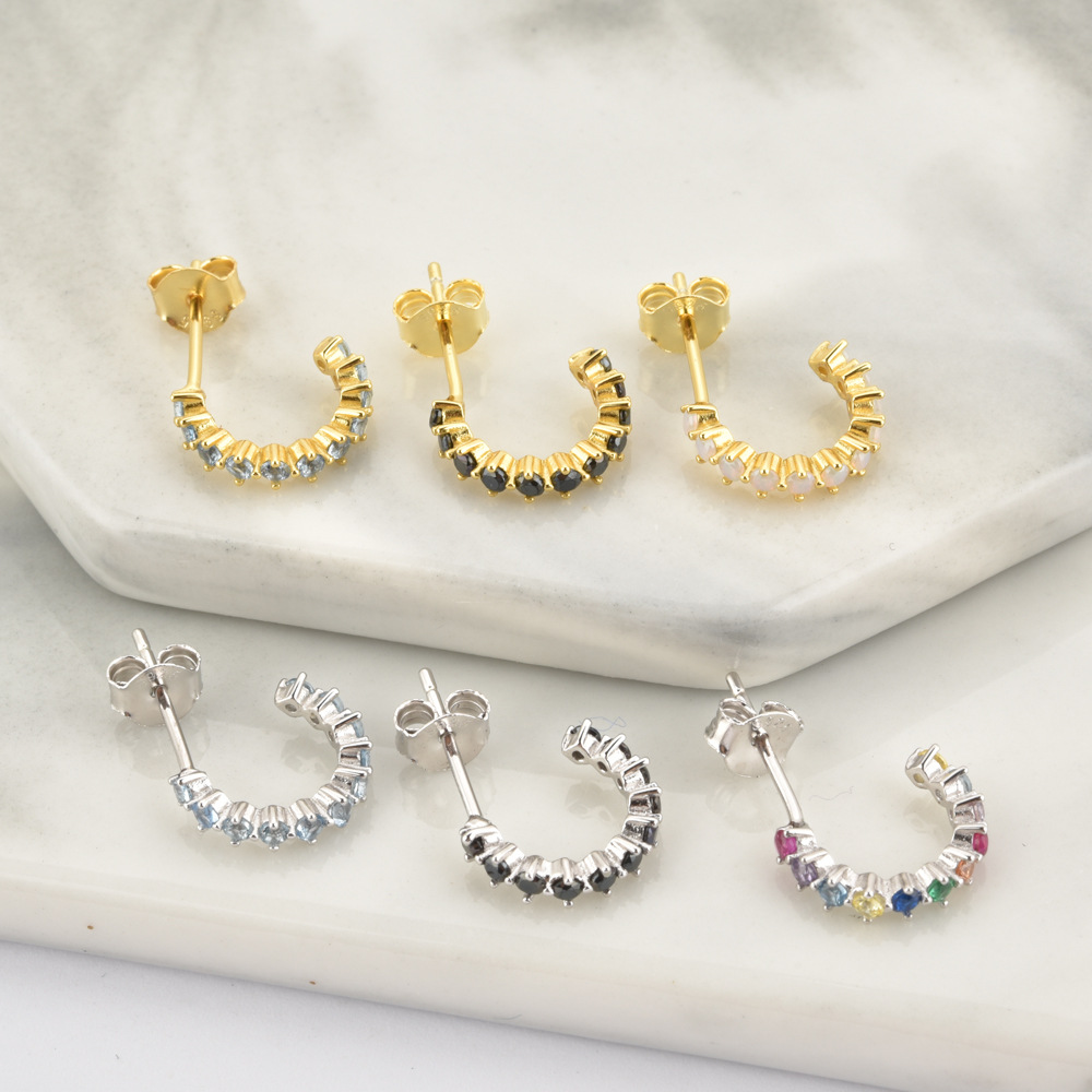 2g Weight 0.05µm-0.08µm Gold Plating Thickness Electroplating Gold Plating Process 925 Sterling Silver Ear Needle Material 18K Real Gold Plated, Platinum Plated Plating Material Zircon Inlay Material Ear Studs Classification 1 Pair Quantity Daily Occasion 925 Sterling Silver Material C Shape Pattern Women's Gender Simple Style, Classic Style Style Plating, Inlay Craft 1 Pair 925 Sterling Silver Zircon C Shape Ear Studs 9