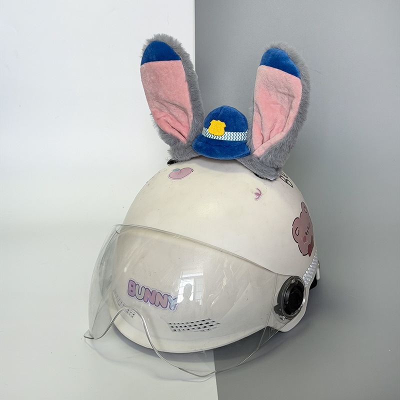 New Judy Rabbit Ear Helmet Decoration Cat Ear Velcro Plush Doll Accessory for Electric Scooter and Ski Helmet Quick Release
