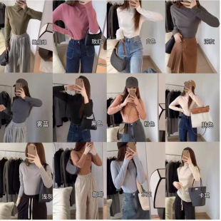 Autumn and Winter versatile 12-color constant temperature skin-friendly half turtleneck bottoming shirt long sleeve T-shirt inner tight top for women