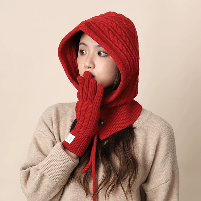 Ретро красная балаклафа шляпа женская зимняя теплая перчатка