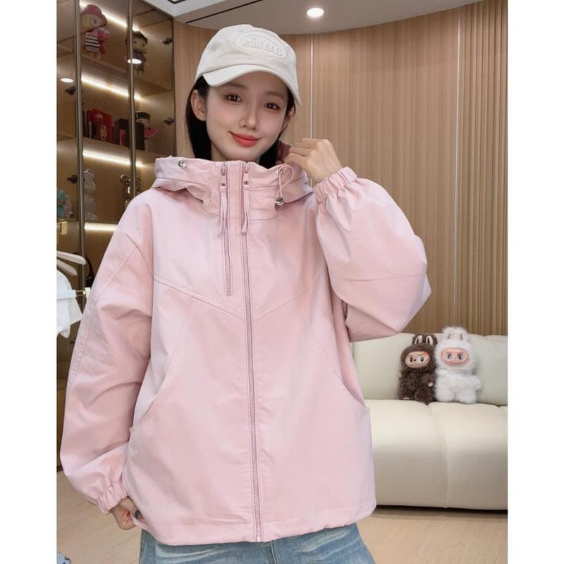 双拉链女款连帽春秋纯色短款休闲拼接防风韩版短外套2502紫色|undefined