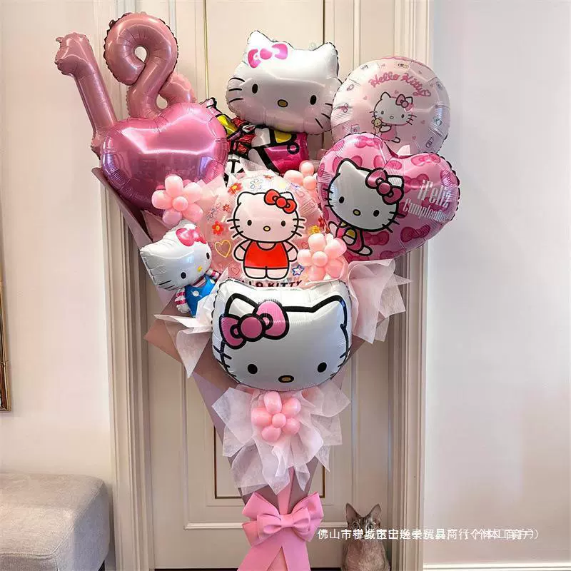 hellokitty气球女孩生日派对布置场景装饰卡通儿童铝膜飘空凯特