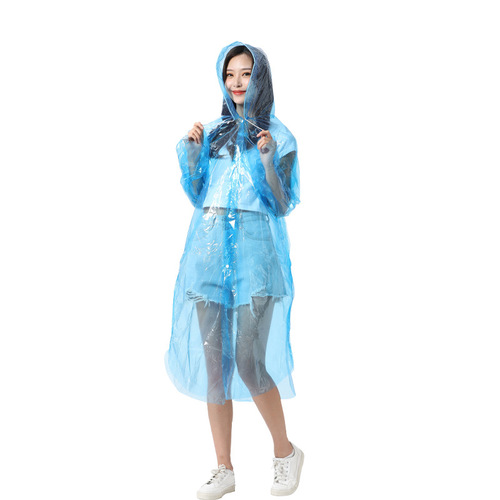 Wholesale PE buttons raincoat and rain pants, transparent fashionable adult raincoat for outdoor travel, reusable raincoat