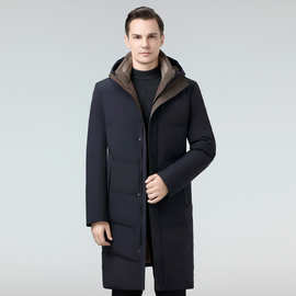 2025冬专柜男士防寒羽绒服长款休闲保暖白鸭绒青中年男式连帽外套