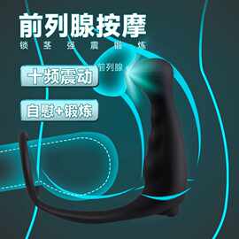 前跨境新品前列腺按摩后庭肛塞 男士自慰棒延时锁茎双环肛塞现货