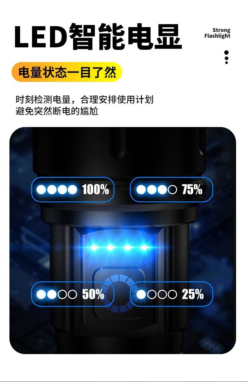 Cross-Border Hot-Selling Ultra-Bright Flashlight for Outdoor Use, Long-Range, Super Bright, Patrol, Flood Prevention, Rechargeable Emergency Work Light
