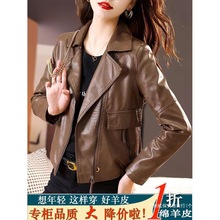 高档真皮衣机车服短款2025新款气质年轻绵羊皮修身显瘦女士皮外套