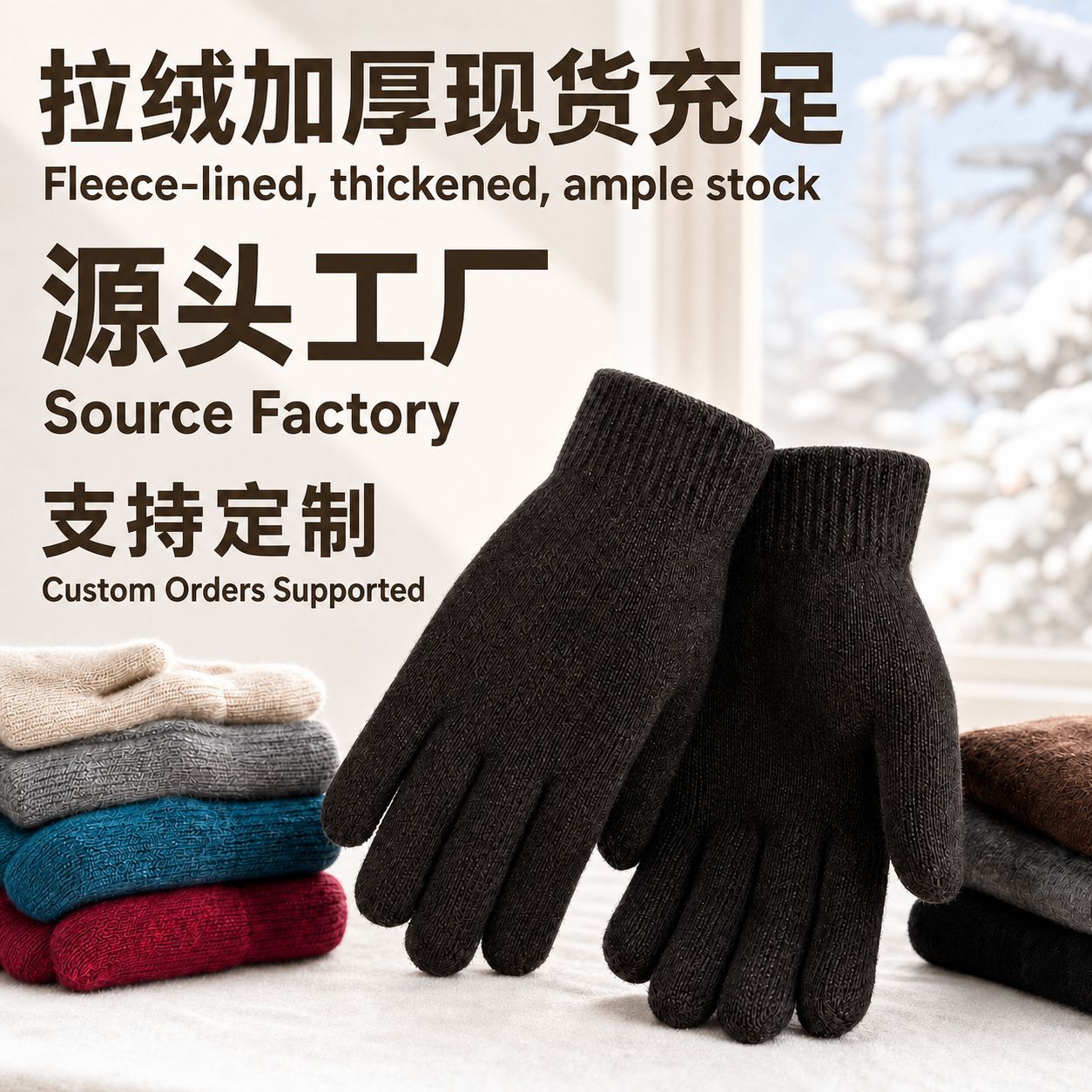 solid color knitted elastic demi-season keep warm gloves for men and…
