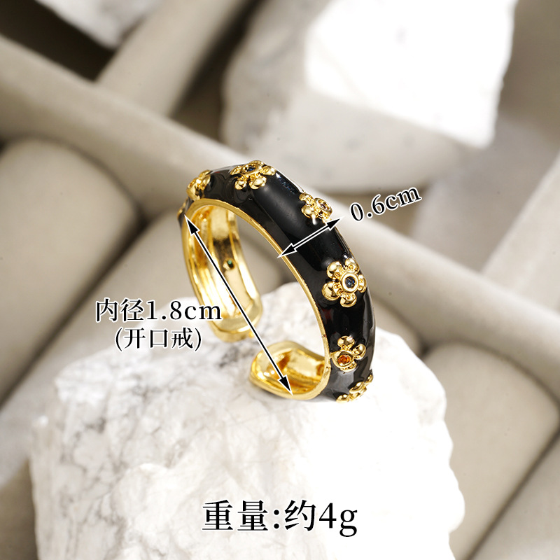 Nuevo anillo de oro de arena galvanizado de 18k anillo de flores de goteo de aceite de estilo europeo y americano lujoso durante mucho tiempo no se desvanece joyería transfronteriza