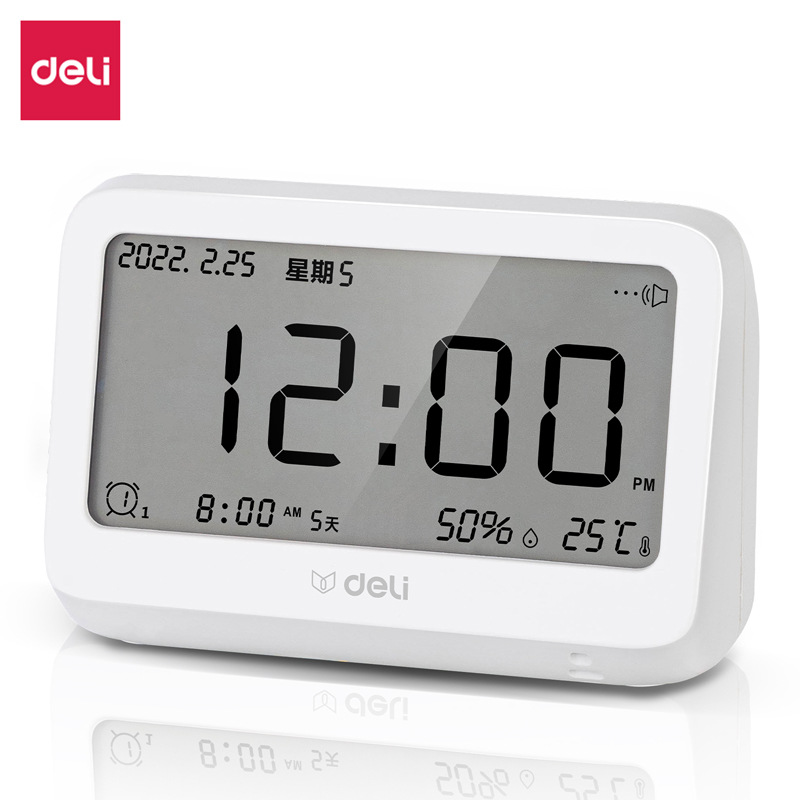 Deli LE100-WH Digital Alarm Clock (WHite) (1pcs/box Free No. 7 Battery *2) Multi-function Digital
