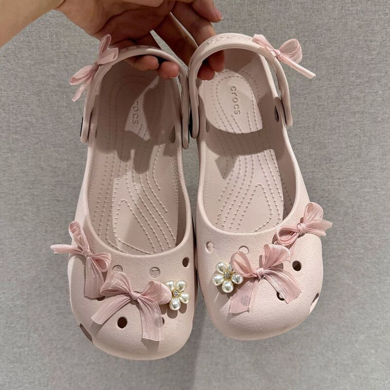 Ins-style ribbon bow shoe decoration, pearl flower DIY accessories for clogs, multi-color versatile detachable shoe ornament