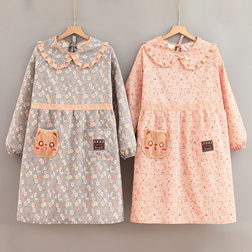 Korean Style Fashion Canvas Long Sleeve Apron for Adults (Unisex) - Anti-Stain Cover, Durable Kitchen Apron with Thicken and Lengthen Back Wear