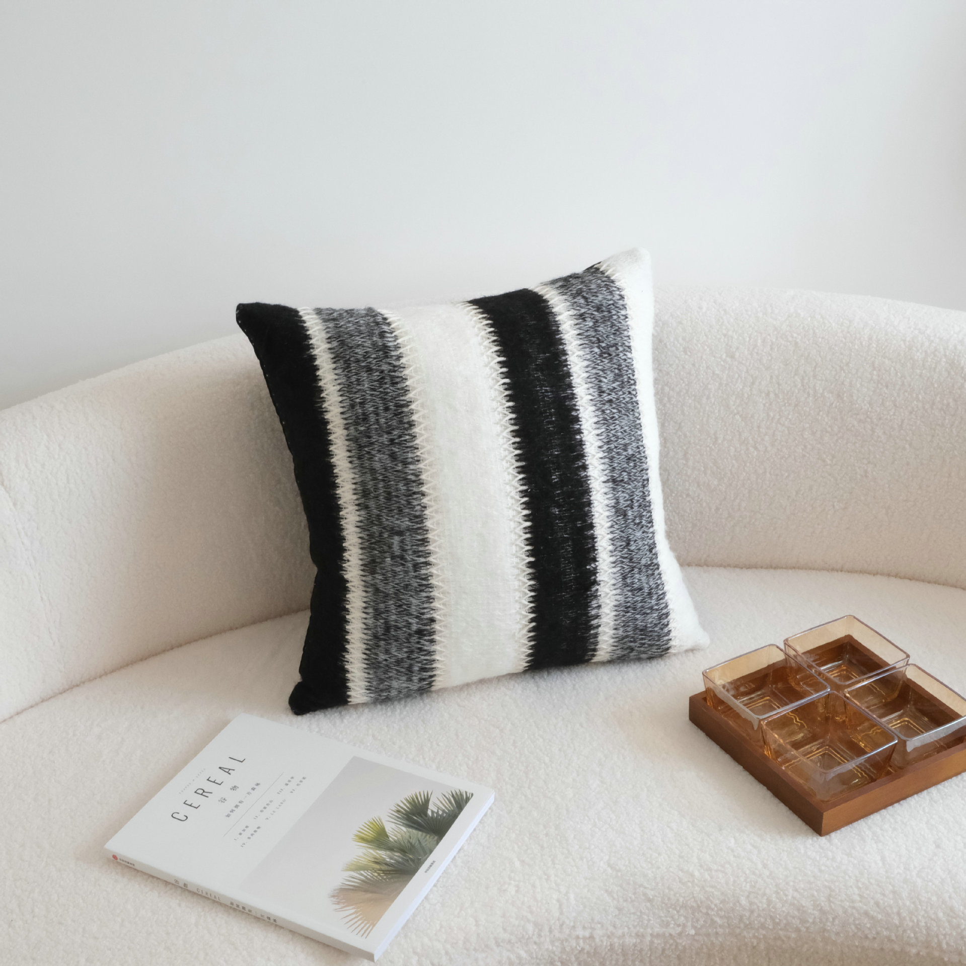 Light luxury ins style stitching wool pillow living room sofa cushion hotel model room decorative pillowcase black white gray