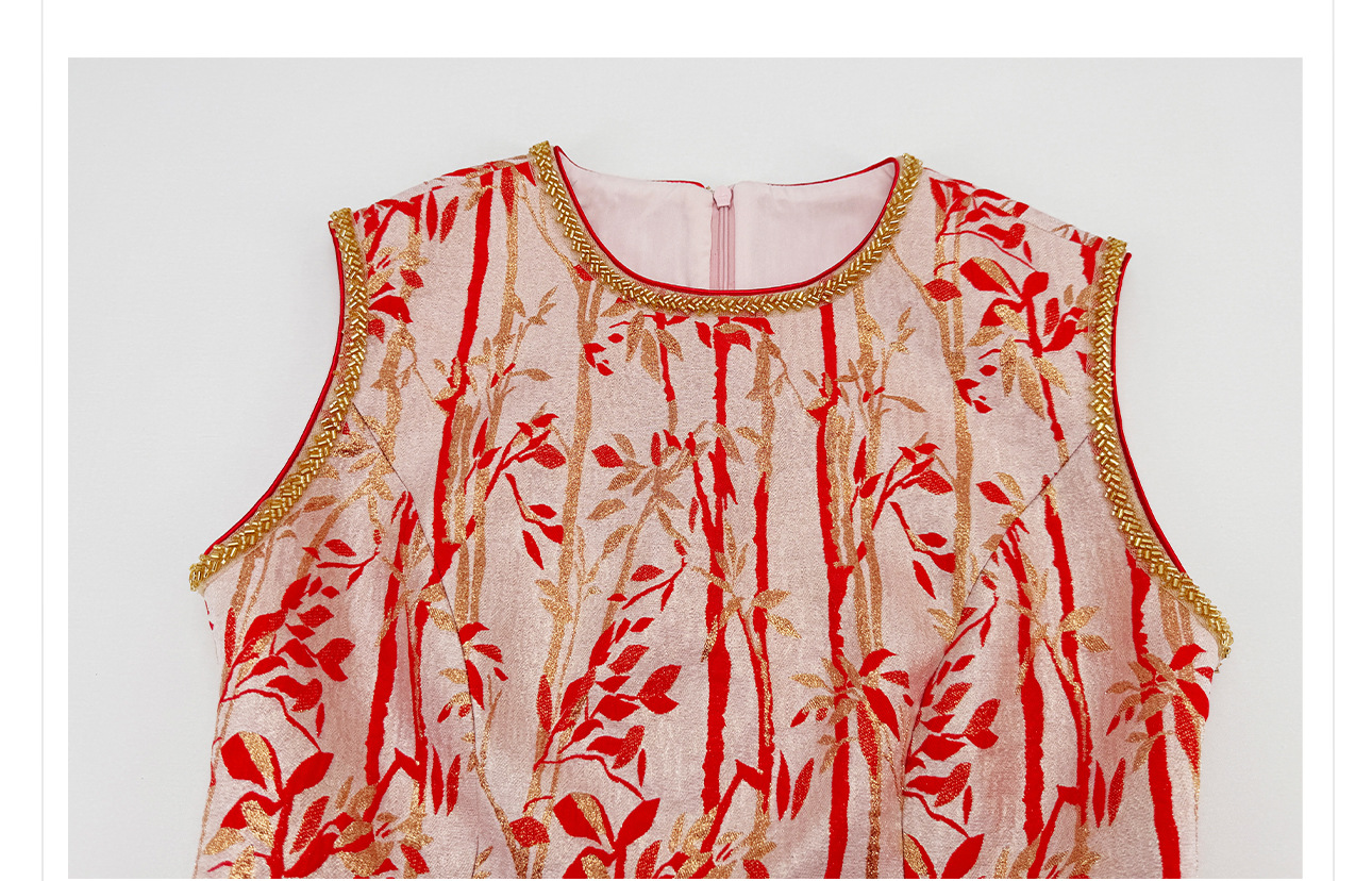 Set áo vest không tay và chân váy midi họa tiết thêu hoa văn cổ điển Trung Hoa — bộ đồ, nửa váy, Trang chủ chi tiết 15