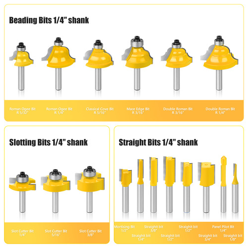 35-piece set, 24-piece set, 50-piece woodworking milling cutter set, 1/4 handle, 1/2 handle trimmer engraving machine tungsten steel cutter head