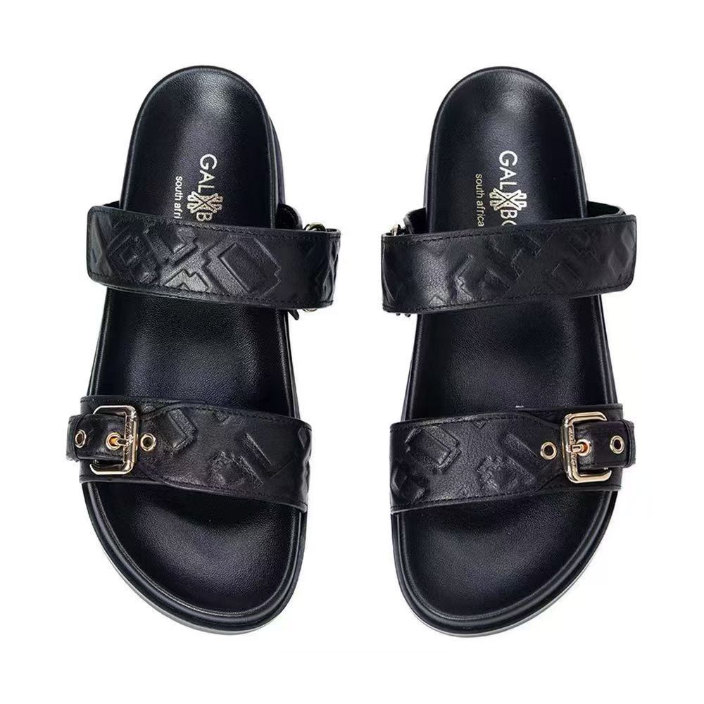 Foreign trade European and American beach slippers new sandals one-word slippers flat metal buckle fashion sandals series