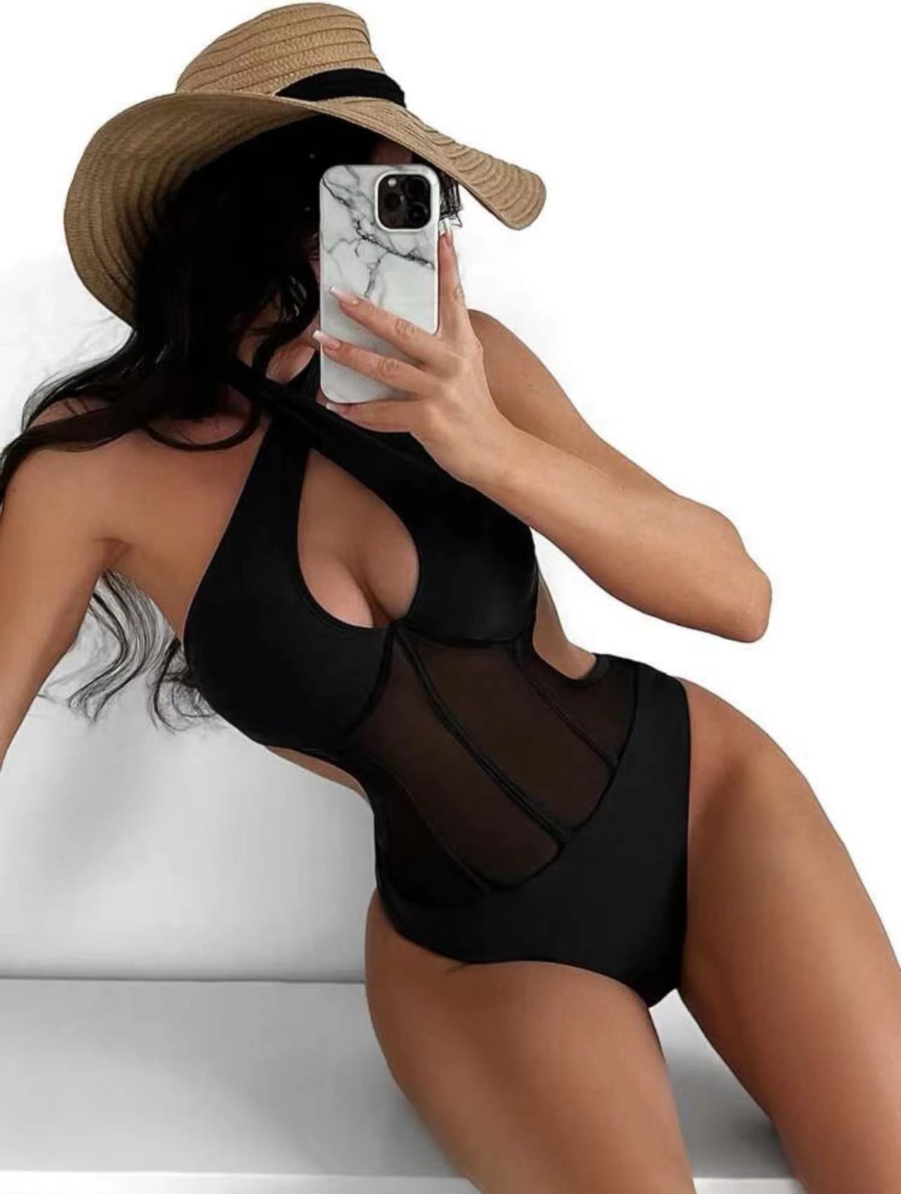 182g Weight Sleeveless Sleeve Length Nylon Fabric Type One-pieces Tops Type 1 Piece Quantity Swimming Occasion Halter Neck Neckline Slim Fit Type Solid Color Pattern Women'S Gender Beach Style Women's Beach Solid Color 1 Piece One Piece